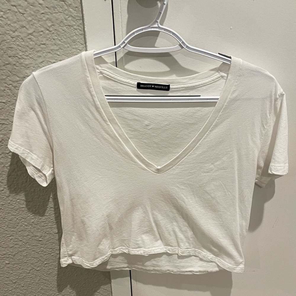 Brandy Melville White V-Neck Crop Top